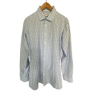 Mizzen Main Shirt Men L Blue Button Gingham Check Performance Trim Long Sleeve
